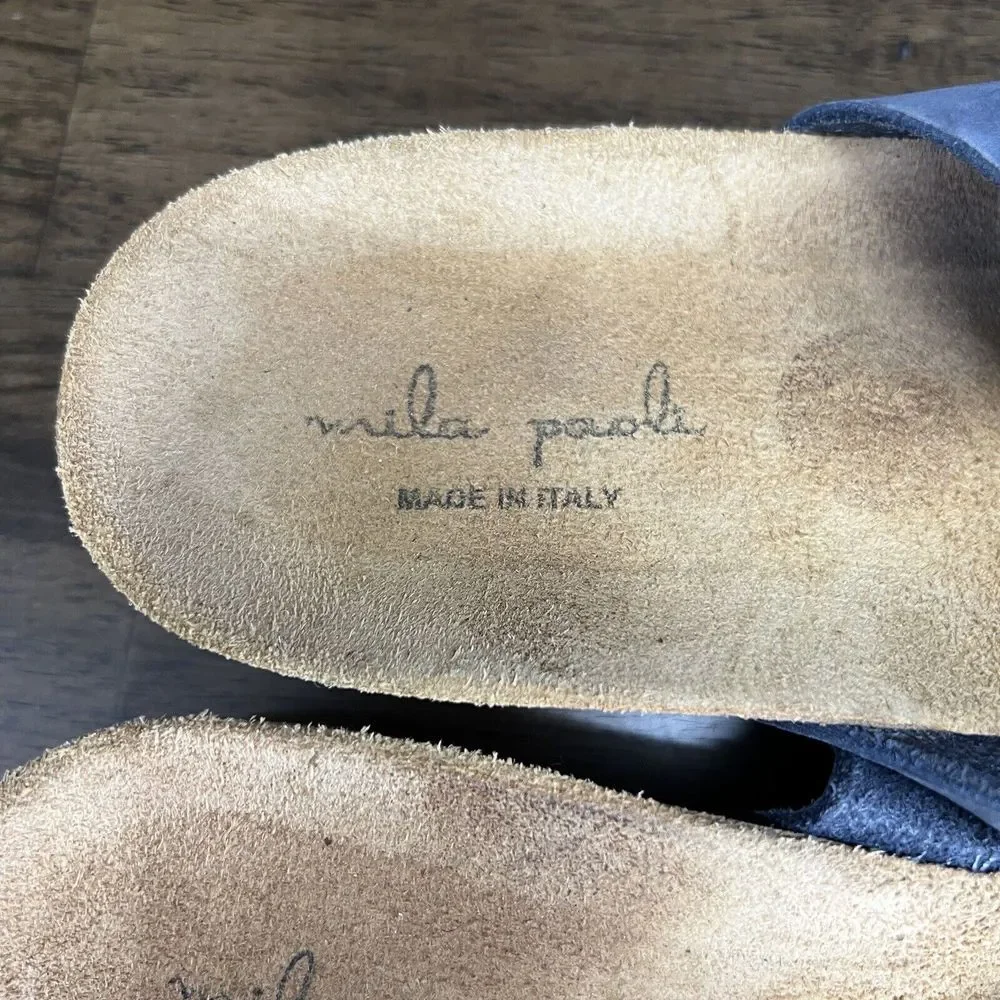Mila Paoli‎ Womens 8 Made in Italy Blue Suede Cork Wedge Sandals Shoe Comfort